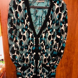 Nordstrom teal & black open sweater